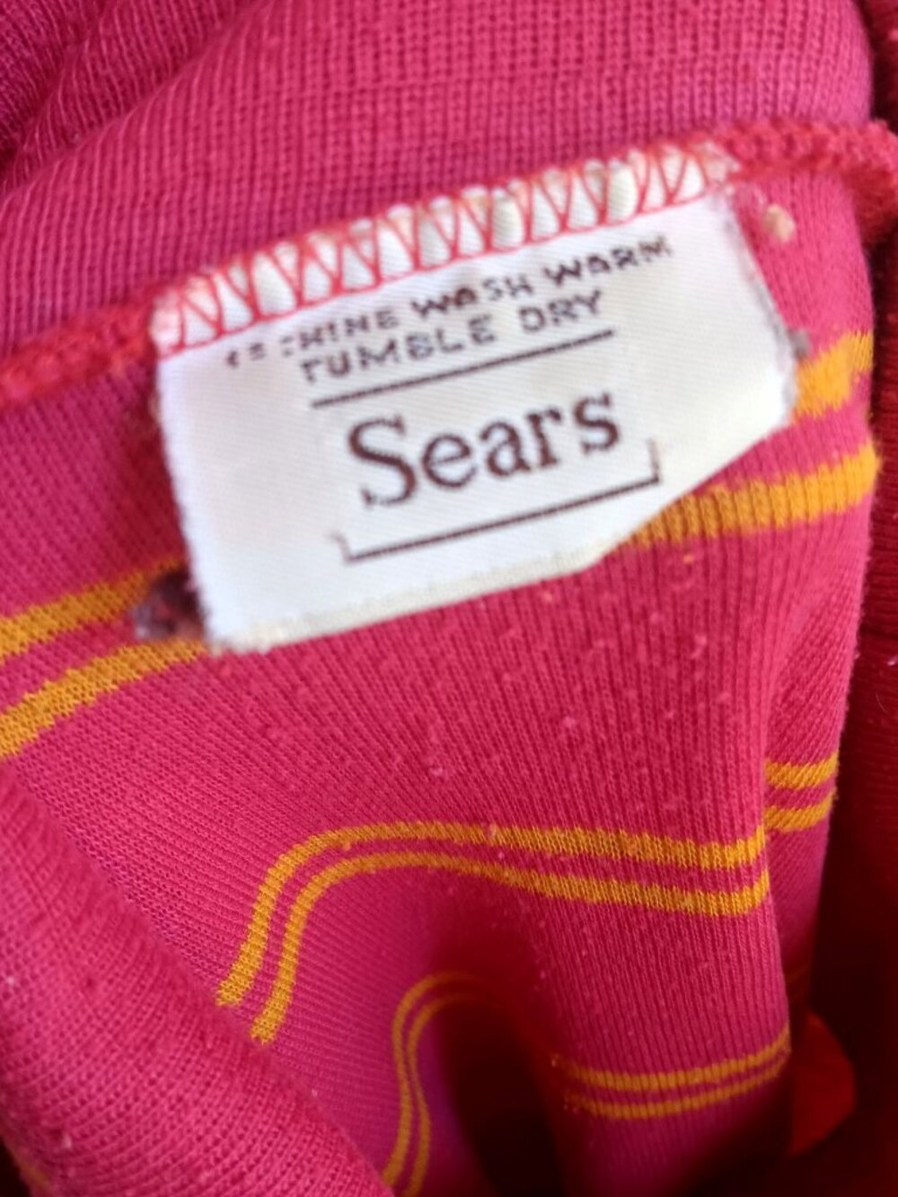 True Vintage Medium T-shirt Sears Pink Yellow Striped Turtleneck 1970's Hippy